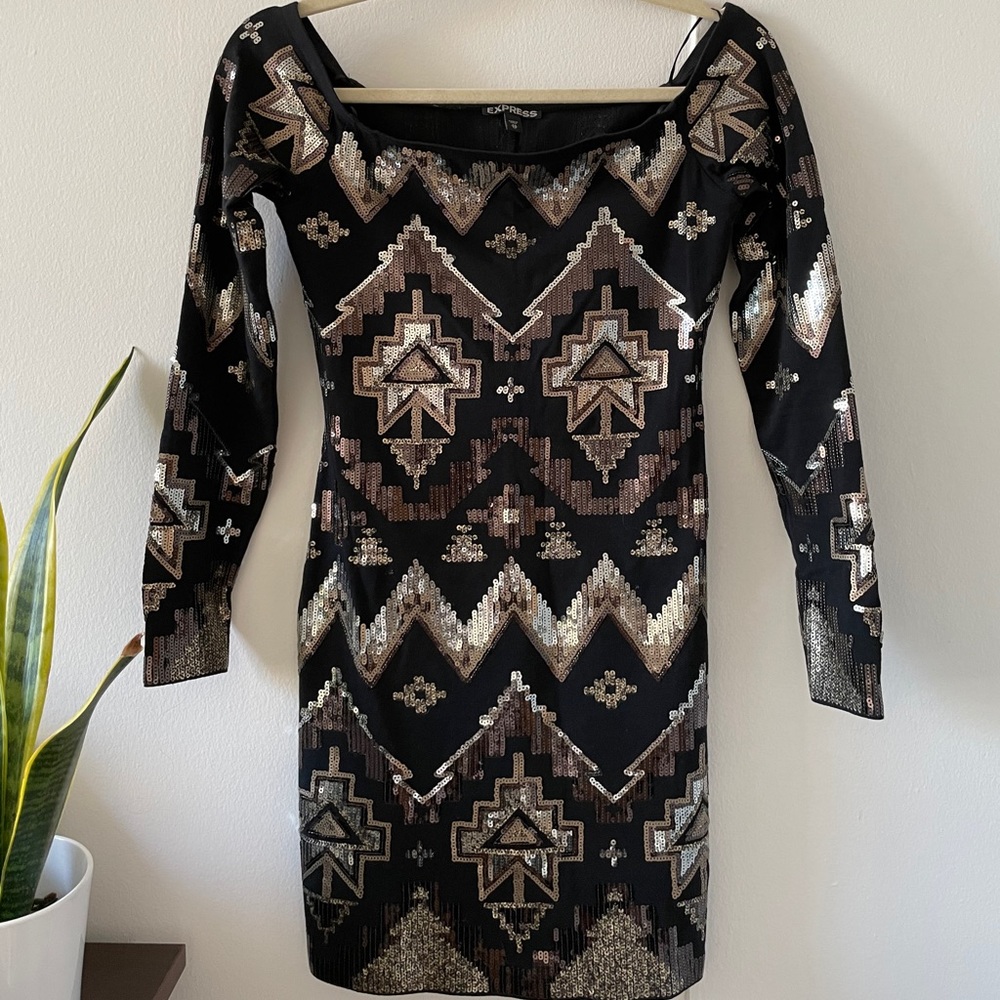 Sequined long sleeve cocktail dress from Express
